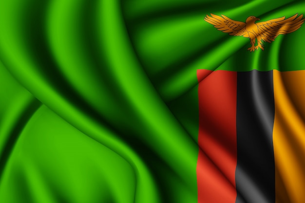 Waving silk flag of Zambia