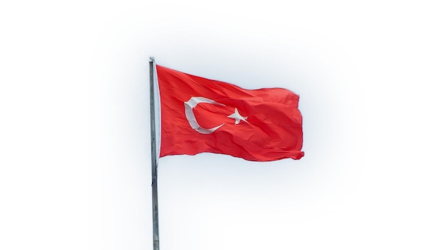 Waving Turkish flag isolated on white background.