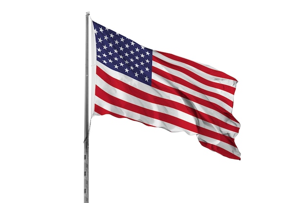 Waving USA flag ensign white background