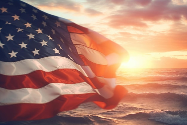 Waving USA flag at sunset background Generative AI