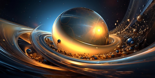 Wavy 3d abstract background with crystal ball