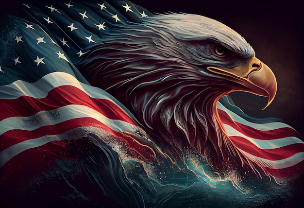 Premium AI Image | Wavy American flag with an eagle symbolizing strength  and freedom Generate Ai