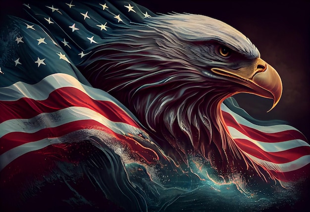 Wavy American flag with an eagle symbolizing strength and freedom Generate Ai