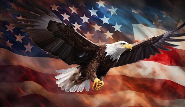 Wavy American flag with an eagle symbolizing strength and freedom