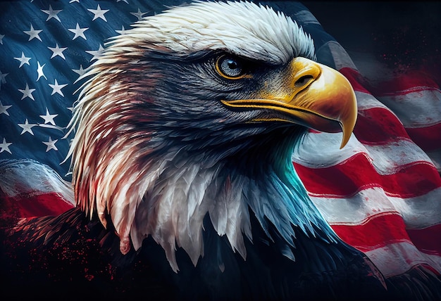 Волнистый американский флаг с генеративным искусственным интеллектом eaglexAillustration