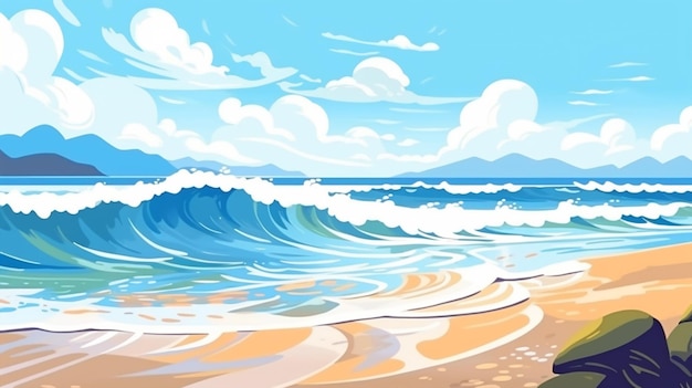 Фото Иллюстрация волнистого пляжного пейзажа