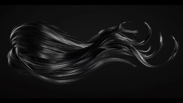 Wavy black hair flowing in the air on a black background