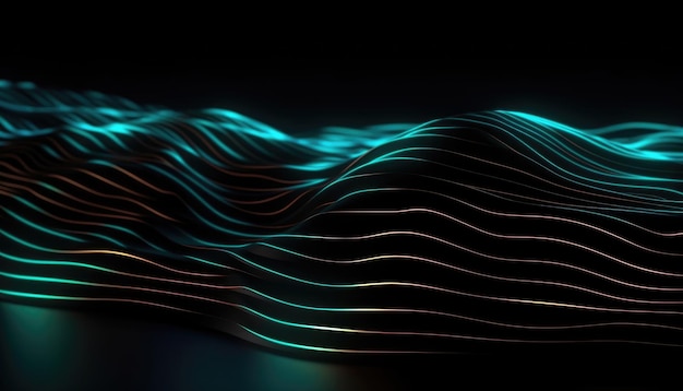 Wavy Black And Neon Metallic 3D Background Generative AI