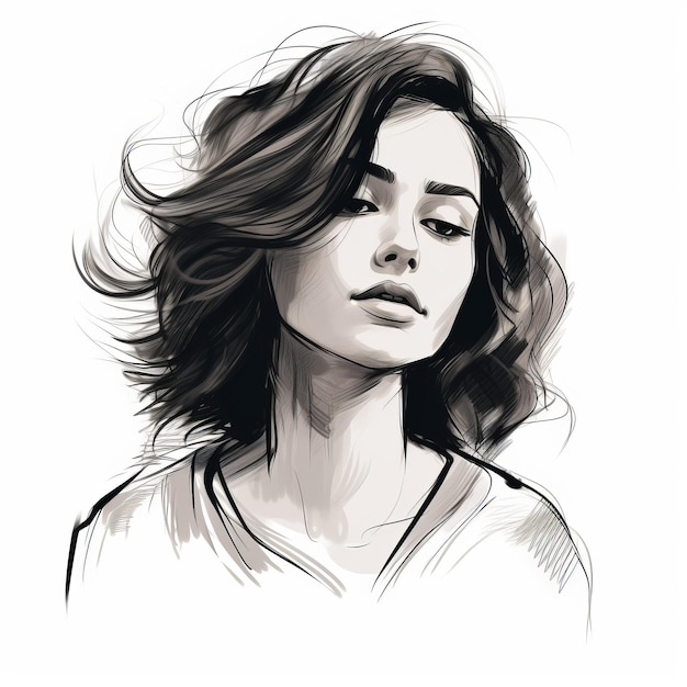 Wavy Dark Palette Illustration Of Young Girl Portrait By Rui Palha