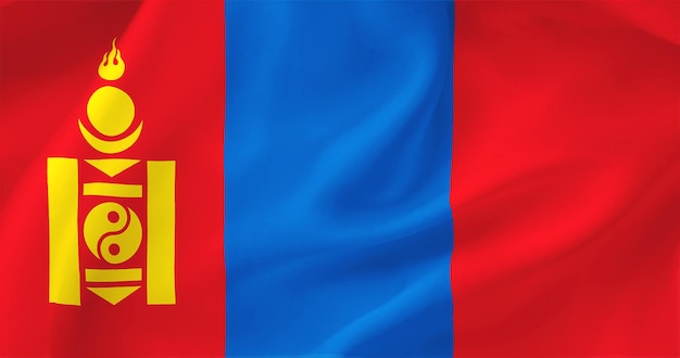 Wavy flag of Mongolia Flag of a free country The flag flutters in the wind Textiles satin