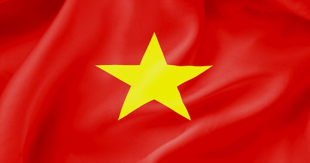 Wavy flag of Vietnam Flag of a free country The flag flutters in the wind Textiles satin