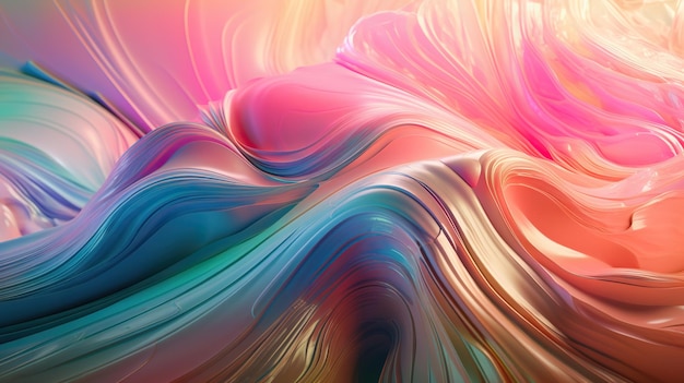 Wavy holographic foil Neon gradient crumpled surface Dreamy Y2K background Generative AI