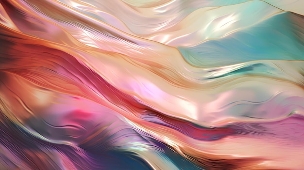 Wavy holographic foil Neon gradient crumpled surface Dreamy Y2K background Generative AI