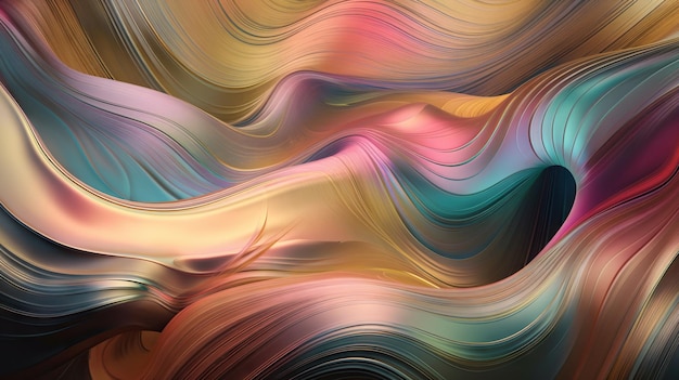 Wavy holographic foil Neon gradient crumpled surface Dreamy Y2K background Generative AI