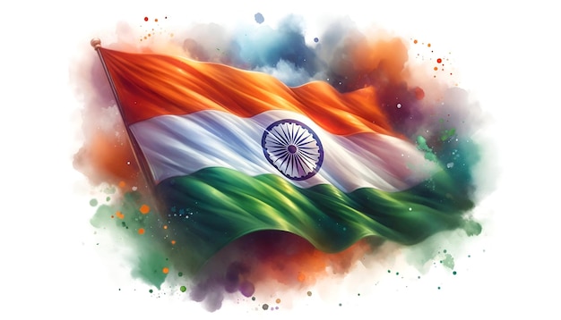 Wavy indian flag in watercolor style with copy space