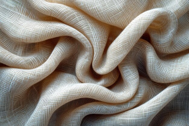 Wavy linen fabric in cream color The texture of the linen fabric