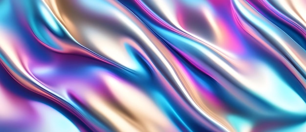 Foto wavy metallic holographic iridescent design digital background graphic banner website poster gift card template artwork per le decorazioni del sito web o il tuo print on demand business generato da ai