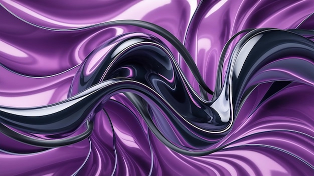 Wavy metallic shape on violet background 3d rendering