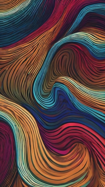 Wavy swirl line art retro geometric psychodelic pattern