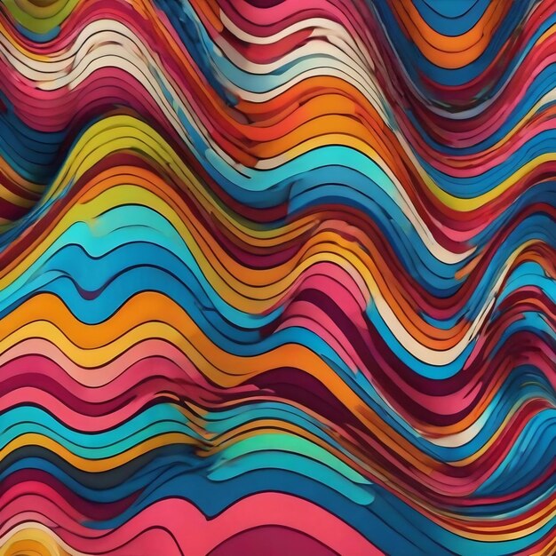 Wavy swirl line art retro geometric psychodelic pattern