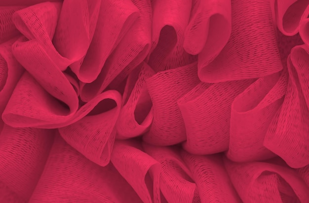 Wavy texture of washcloth close up Abstract background and texture Viva magenta color of the year 2023