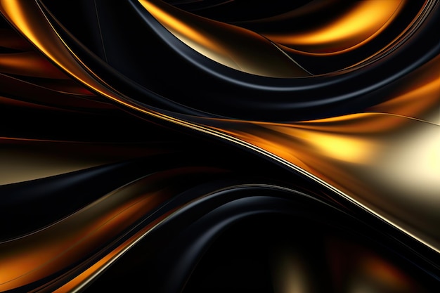 大理石模様の波状の三次元アート ブラック ゴールドの抽象的な渦巻き
