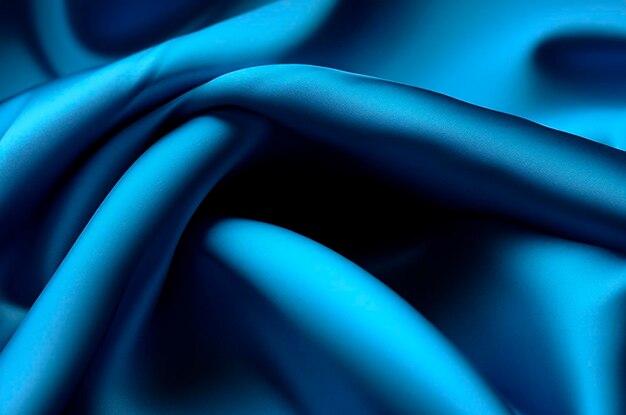 Wavy turquoise cyan translucent fabric in the sun in folds macro blue crepe chiffon texture