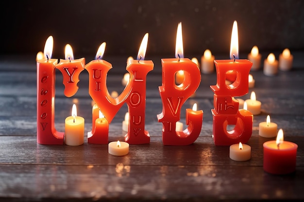 Wax candles spelling I love you with flames