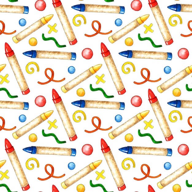 Wax crayons and watercolor doodle pattern