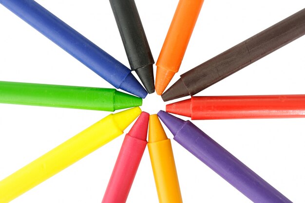 wax crayons on white background