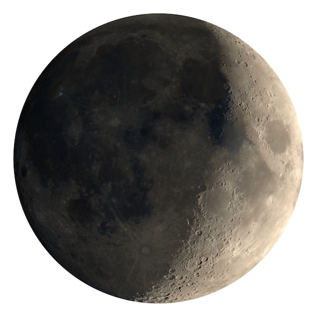 Photo waxing crescent moon seen with telescope, isolated