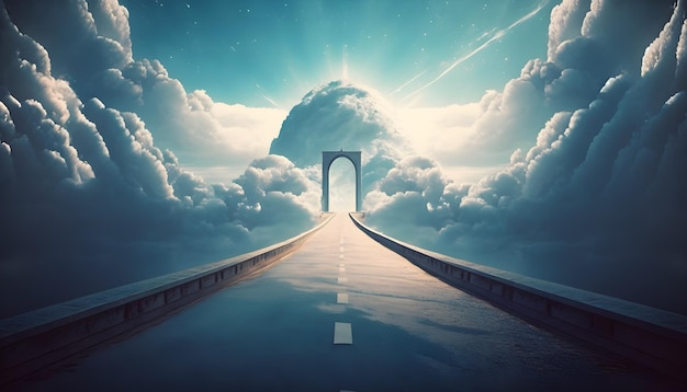 Way path to heaven kingdom holy sacred road to heaven or scifi high technology place generative ai