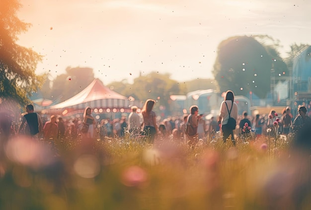 Foto wazig beeld foto van festival buiten met mensen op een grasveld