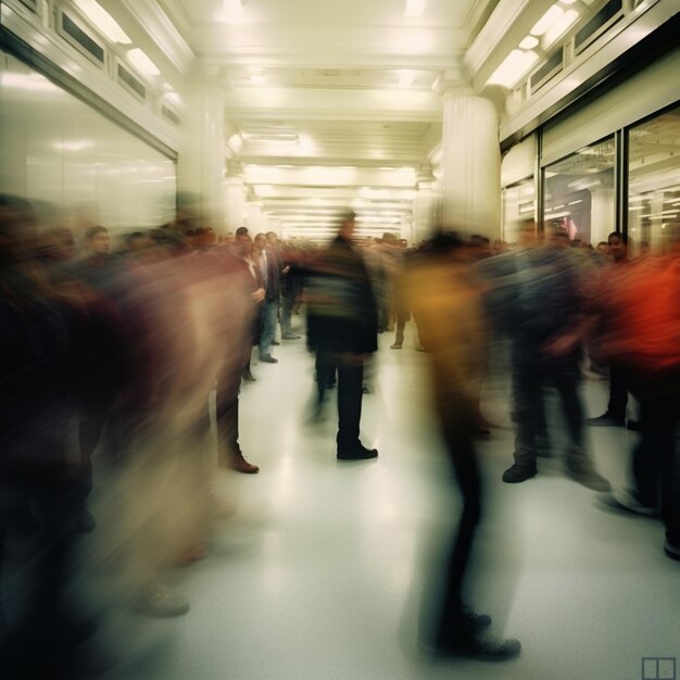 Foto wazig beeld van een groep mensen die door een generatieve ai gang lopen