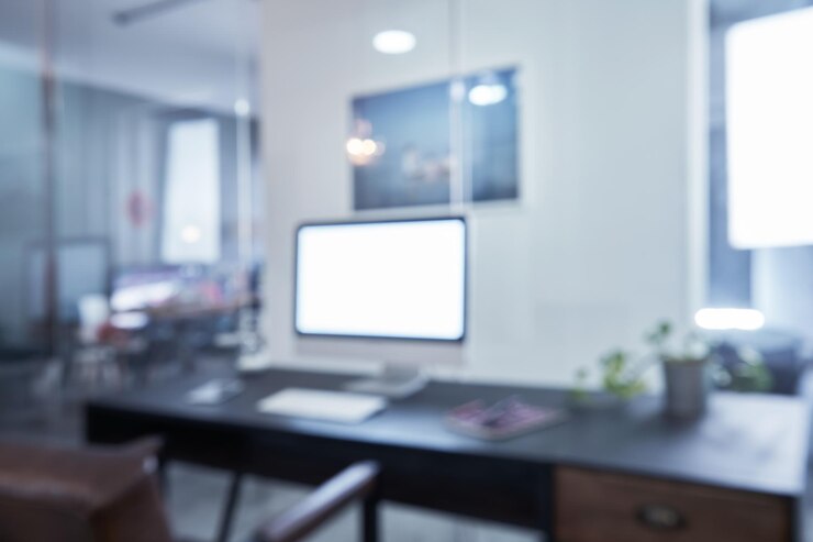 Wazig en intreepupil kantoor werkplek achtergrond, voor commerciële zakelijke advertenties met behulp van achtergrond.