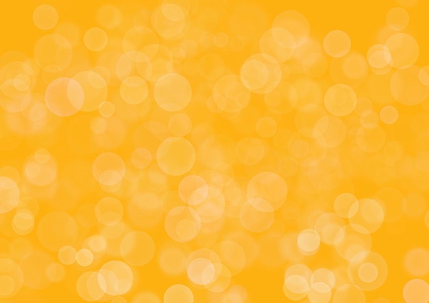 Wazig gele achtergrond met witte transparante cirkel sprankelende lichtjes en bubbels. Glanzende gouden glitterbokeh