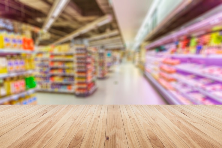 Foto wazig supermarktinterieur