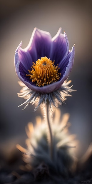 wazige achtergrond close-up van een paarse pasqueflower