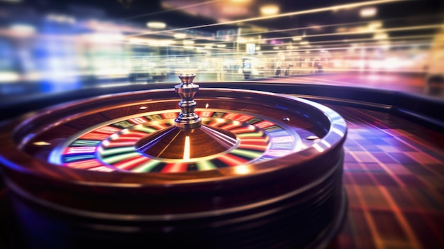 Wazige bewegende achtergrond en draaiende roulette Perfect voor casinothema's Levendige kleuren en dynamische beweging Ai gegenereerd