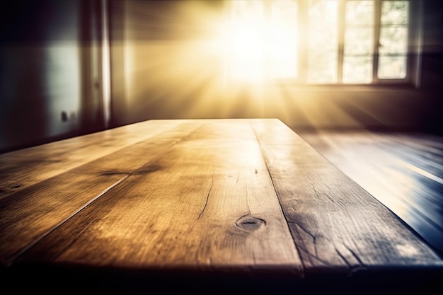 Foto wazige houten tafel op de achtergrond generatieve ai