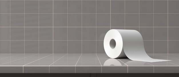 Wc-papierrol op badkamer betegelde teller achtergrond Lege ruimte banner 3d illustratie