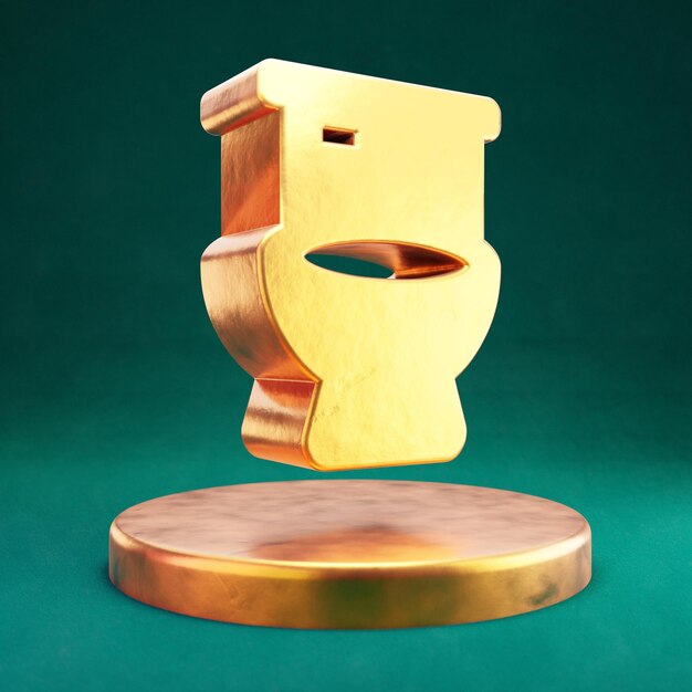 WC-pictogram. Fortuna Gold Toilet symbool met Tidewater Green achtergrond. 3D-gerenderde sociale mediapictogram.