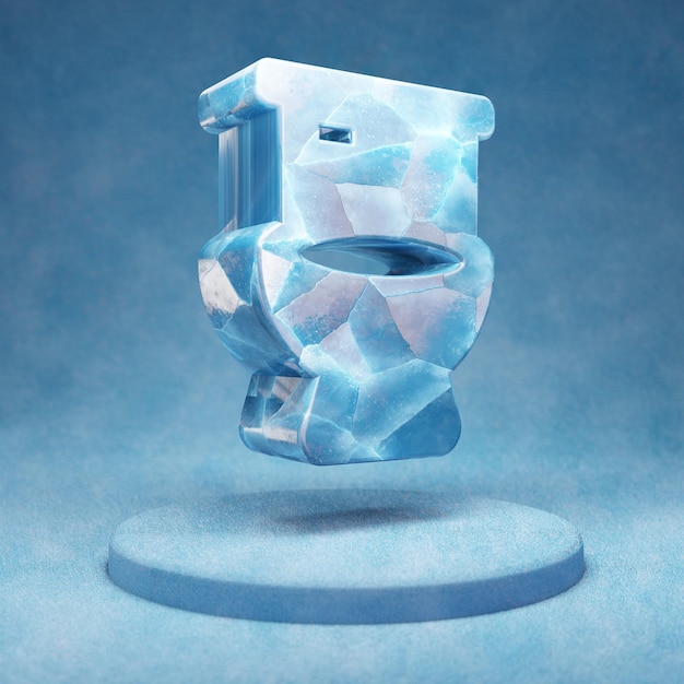 WC-pictogram. Gebarsten blauw Ice Toilet-symbool op blauw sneeuwpodium. Social Media Icon voor website, presentatie, ontwerpsjabloon element. 3D render.