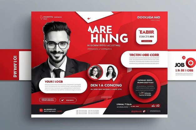 Photo we are hiring job vacancy social media post banner design template with red color