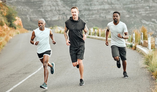 We can do this Shot of a group of men exercising in nature