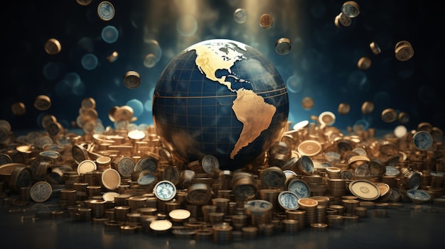 Богатство и изобилие Золотой глобус с падающими монетами