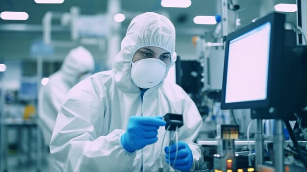 Wearing a coverall or protective gear while working in a semiconductor production facility with generative artificial intelligence