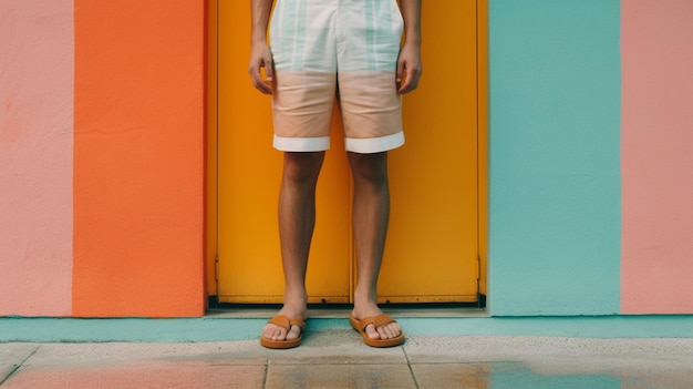 Premium AI Image | Wearing flip flops and shorts