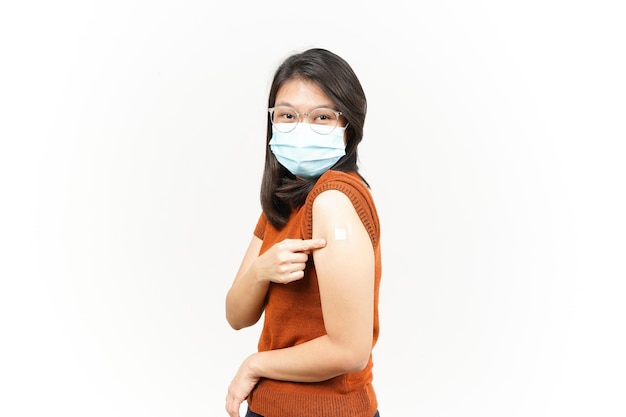 Wearing Mask And Get A Corona Virus Vaccine Of Beautiful Asian Woman Isolated On White Background