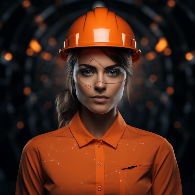 wearing safety gear including an orange helmet labour in industry AI generated